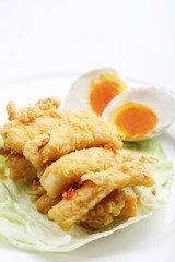 Salted egg with fried fish