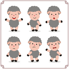 Set Vector Illustrations isolated emotion character cartoon little sheep. Stickers emoticons sheep with different emotions.