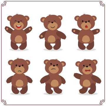 Set Vector Illustrations isolated emotion character cartoon teddy bear. Stickers emoticons bear with different emotions.