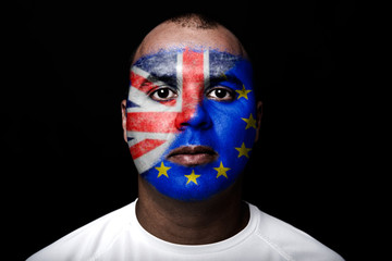 Man Brexit face flag