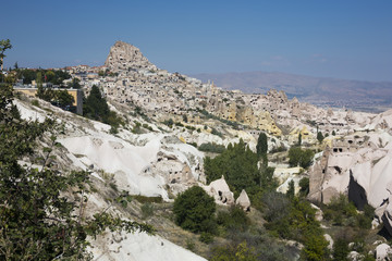 Overview of Uçhisar with its castle.