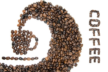 Cup from coffee grains. Espreso. Americano. Cappuccino. Latte.