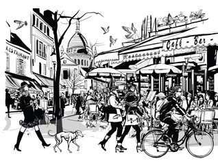 Poster Oud café in Parijs Montmartre © Isaxar