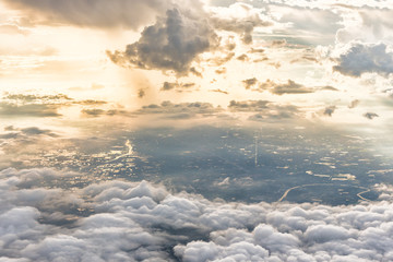 Cloud and sunlight view from the airplane.