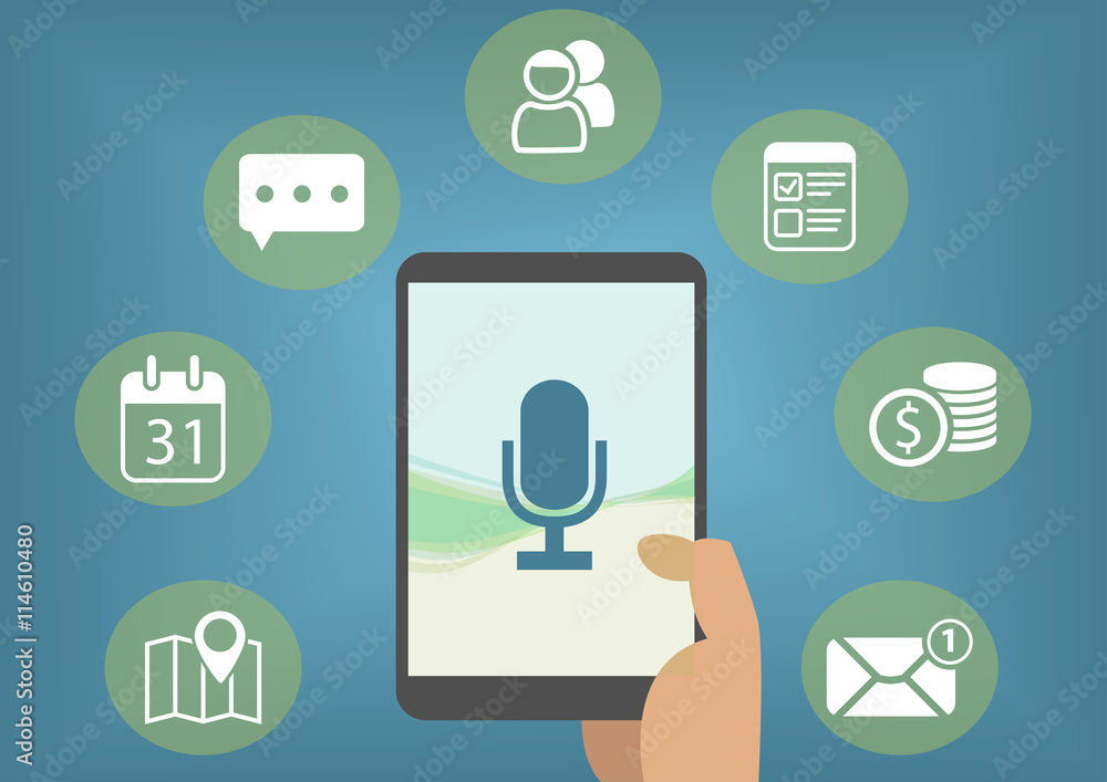 Poster digital personal assistant concept with speech recognition in order to retrieve emails, instant mess