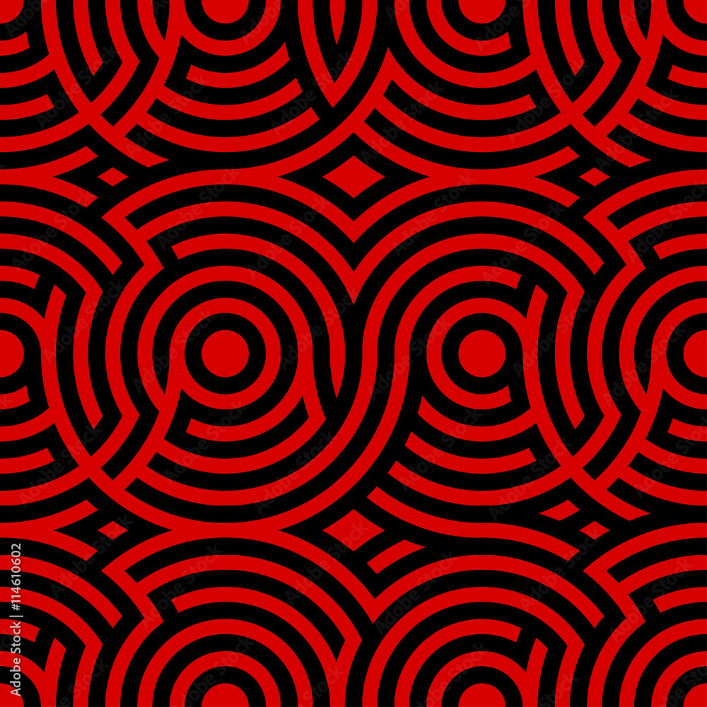 Poster two-color spiral patterns. seamless pattern. vector background. modern pattern. hypnotic red and bla