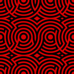 Two-color spiral patterns. Seamless pattern. Vector background. Modern pattern. Hypnotic red and black line.