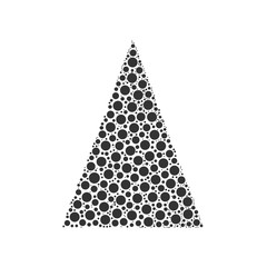 Simple abstract chrismas tree of dots, or circles, in a triangle shape. Black illustration on white background.