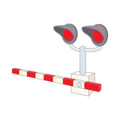 Railroad crossing icon, cartoon style