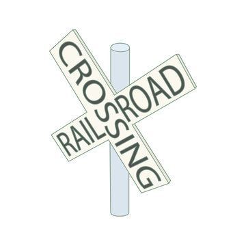 Railroad Crossing Sign Icon, Cartoon Style