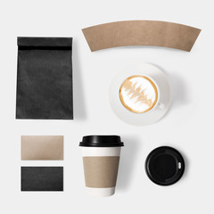 Design concept of mockup paper, bag, coffee, lid and coffee cup