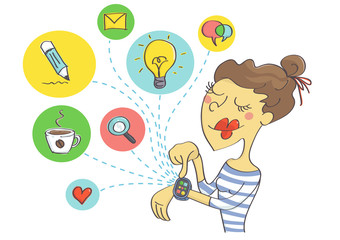 Wearable technology for women. Woman planning social activities on smart watch.