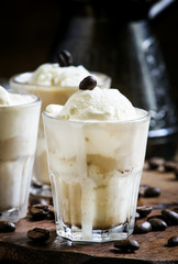 Summer refreshing dessert with coffee and vanilla ice cream, vin