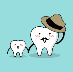 Vector of Cute healthy white teeth family(Dad and son) for Health care 