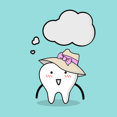 Vector of Cute healthy white teeth with bubble speech for Healthcare 