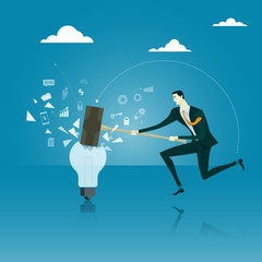 Manager breaking. Abstract business concept of success or breakthrough. Vector illustration flat style finance banking web infographics.