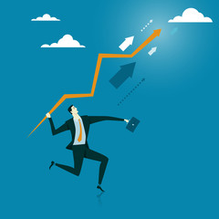 Manager thrown an arrow to the sky. Abstract business concept of success or breakthrough. Vector illustration flat style finance banking web infographics.