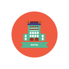 stylish icon in color circle building hotel 