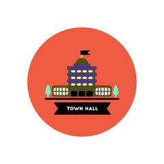 stylish icon in color circle building town hall