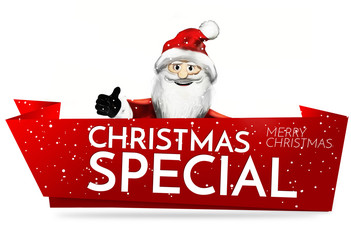 christmas anta claus red banner and snowflakes 3d render