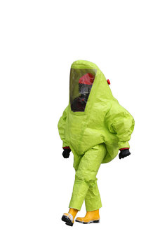 man with yellow protective gear against biological risk