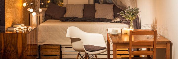 Romantic evening in cozy stylish room