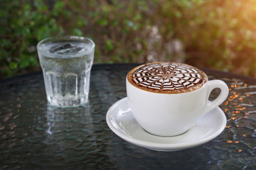 Cup of mocha coffee in coffee shop
