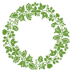 Green laurel wreath decorative vector frame on white background