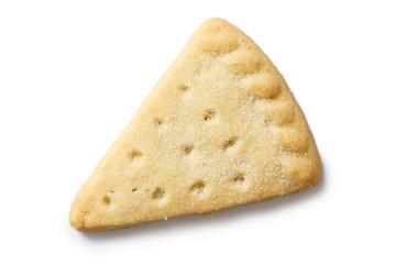 Traditional shortbread triangle biscuit isolated on white.