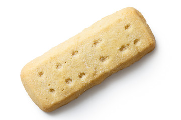 Traditional shortbread finger biscuit isolated on white.