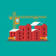 Fototapeta premium Construction site, building a house - vector flat illustration