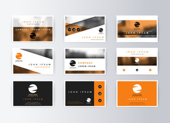 Set of business cards, orange background. Template information card. Concept corporate layout paper. Modern set card business
