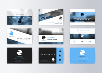 Set of business cards, blue background. Template information card. Concept corporate layout paper. Modern set card business