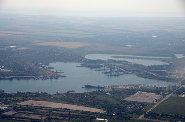 Suhoy estuary airplane view including Ilyichevsk Shiprepair Yard (near Odessa)