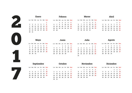 Simple calendar in spanish, isolated on white