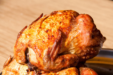 Grilled chicken on the counter market as background