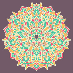 Ornament color card with mandala. Vintage decorative elements. Hand drawn background. Logo.