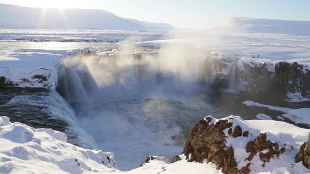 High definition video of Godafoss waterfall in Iceland. Footage shot in winter with snow on the ground. Shot with a canon EOS 6D