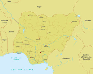 Karte von Nigeria - Orange (detailliert)