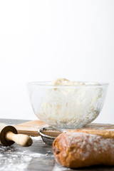 Making bread on wood table 
