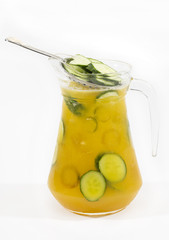 pitcher of lemonade closeup on white background