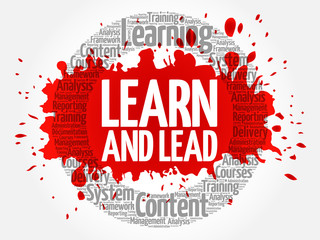 Learn and Lead circle word cloud, business concept