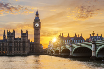 Naklejka na ściany i meble Big Ben and Westminster Bridge at sunset