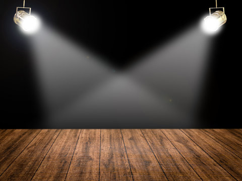 blank stage with shining spotlights