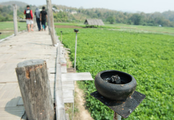 Lamp on Sutongpe bridge on the farm on maehongson province north
