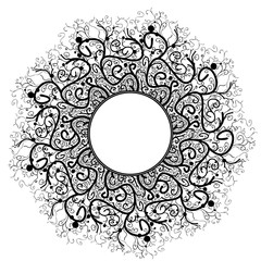 Vector Beautiful Deco Black Mandala, Patterned Design Element, Ethnic Amulet. Henna line. Frame