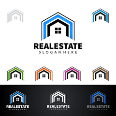 Simple real estate vector logo design, with line and up shape represented strong and modern realty