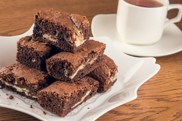 A stack of chocolate brownies