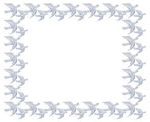 Frame with flying pigeons. Vector clip art. 