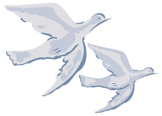 Two flying pigeons. Vector clip art. 
